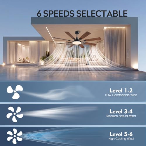 JSAITEE 60-Inch Brown Ceiling Fan with Light & Remote - Modern Low Profile