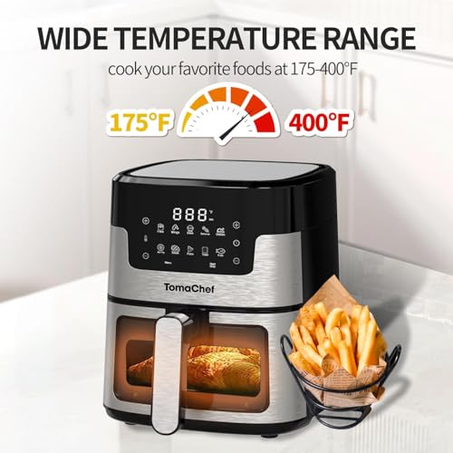 TomaChef 5.3QT Air Fryer with View Window & 10 Cooking Presets - Black, Medium