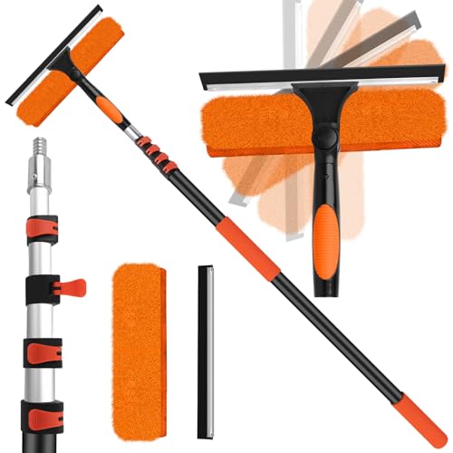 26FT Telescoping Window Cleaning Kit with 10.65in Squeegee & Replacement Pads - Adjustable Pole