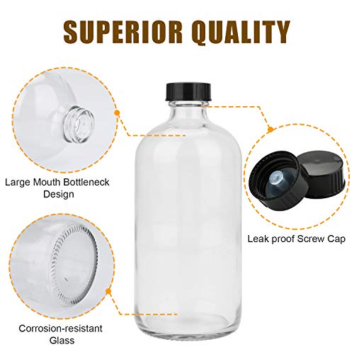 Maredash 16oz Glass Storage Bottles with Black Lids, 12 Pack for Liquids & DIY Projects
