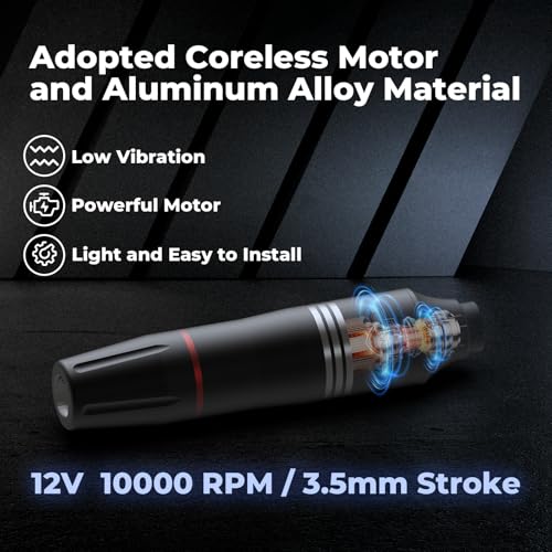 YILONG Black Wireless Tattoo Pen Kit with 2 Batteries for Beginners