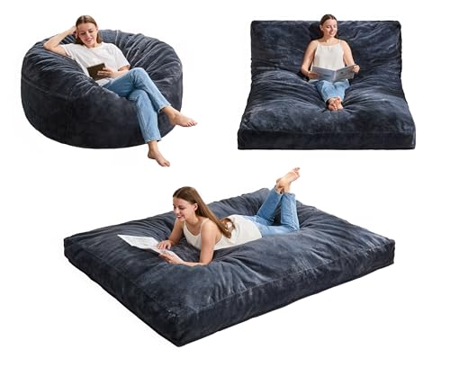 Dark Gray Hobestluk 3-in-1 Convertible Bean Bag Chair Large Washable & Memory Foam