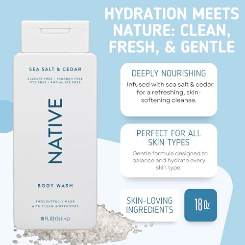 Natural Body Wash Pack - Sandalwood & Shea Butter, Sea Salt & Cedar - Sulfate & Paraben-Free - 18oz Each