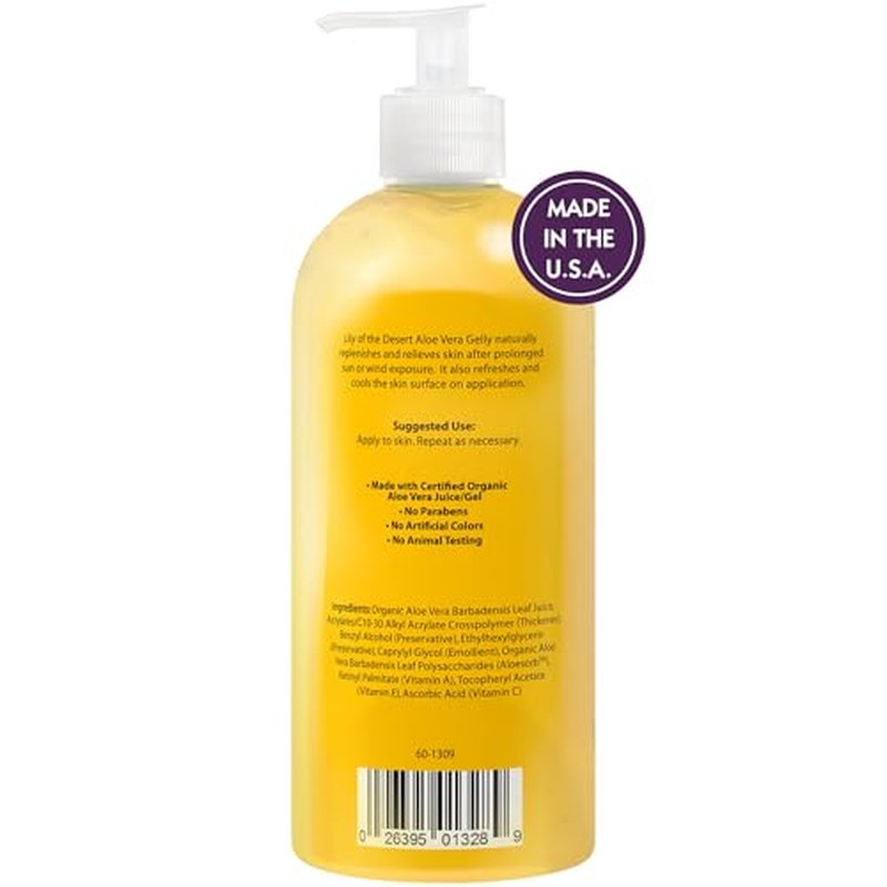 Lily Of The Desert Gelly Moisturizer - 99% Organic Aloe Vera Gel for Skin, After Sun Care with Aloe, Vitamin E Oil, and Vitamin C for Sunburn Relief, 16 Fl Oz