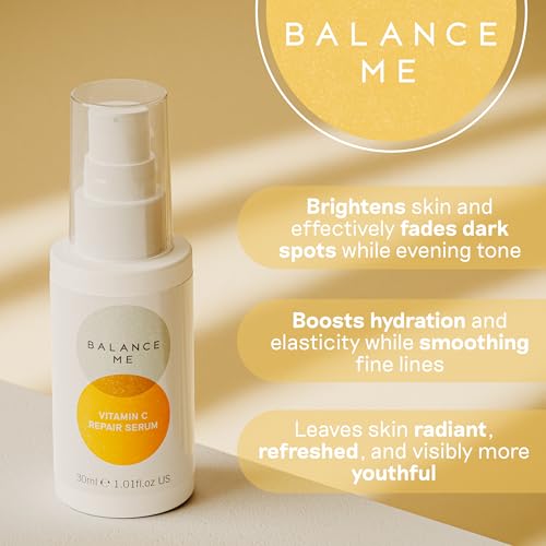 Balance Me Vitamin C Repair Serum, Brightening Face Serum with Hyaluronic Acid, Anti-Aging Vitamin C Serum for Dark Spots, Uneven Tone & Dull Skin, Hydrating & Natural Skincare, (1 x 1.01 fl oz)