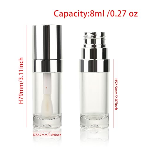 COSIDEA 18pcs Round 8ml 0.27oz r Round silve Empty lip gloss tubes with big large doe foot wand Lipgloss tube containers for lip oil packing