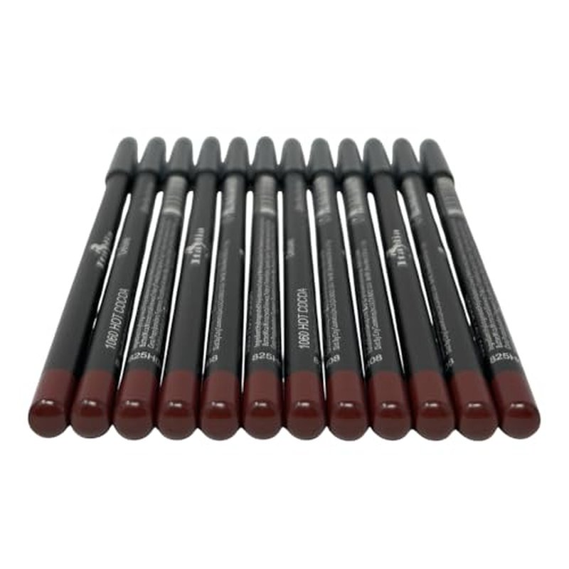 12 pcs Italia-Deluxe Ultra Fine Lip liner, Creamy, Long Lasting, High Pigmented Pencil (1060 Hot Cocoa)