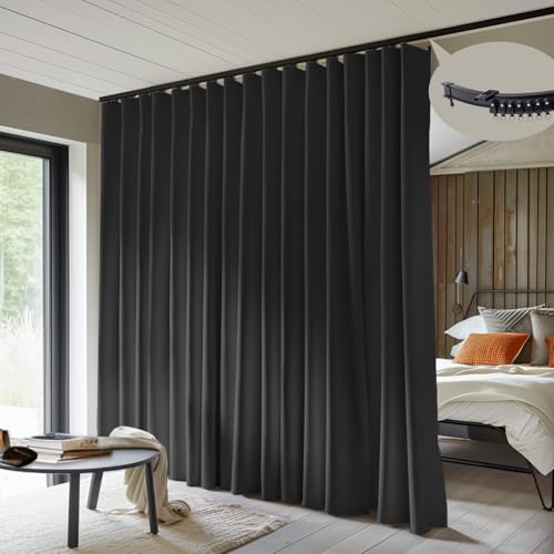 Black Room Divider Curtains with Ceiling Track Set - 180W x 96L, Blackout, Floor to Ceiling, Pack of 1, Variation of THIS Listing