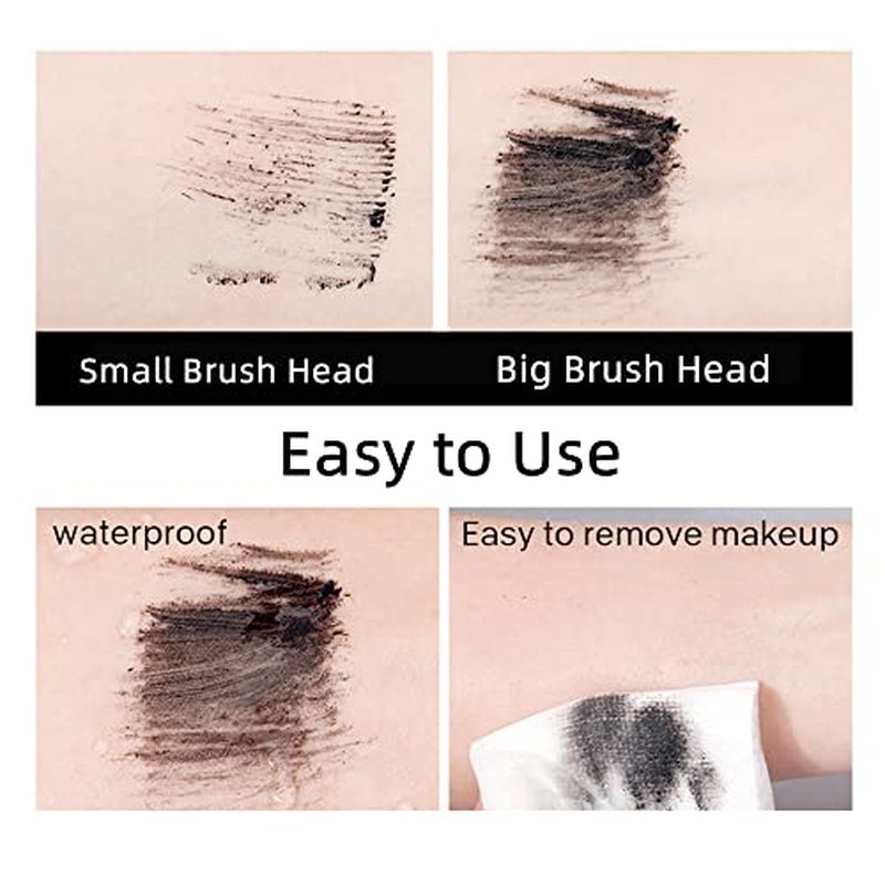 2 in 1 Mascara for Fine Short Eyelash, Big and Small Brush, Washable Voluminous Eyelash Mascara Intense Lengthening for Women and Girls, Black (1 Pcs)