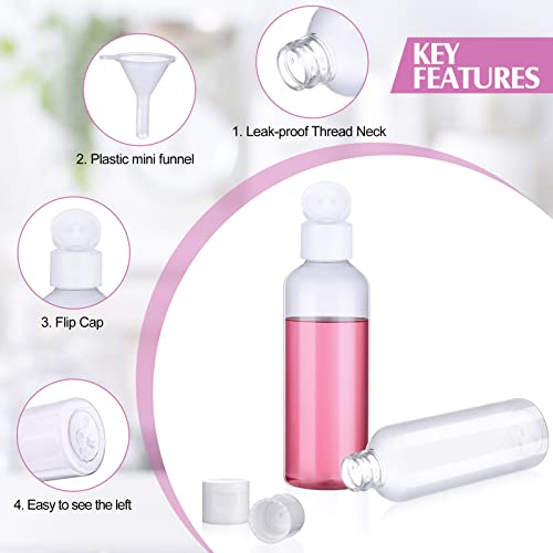 50 Pcs 3.4 oz Small Travel Bottles Plastic Empty Squeeze Bottle Clear Refillable Shampoo Container with 2 Funnel for Liquids Cream Cosmetic Toiletries(Clear, White)