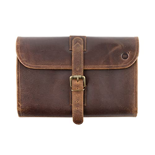 Leather Hanging Toiletry Bag for Men & Women with Hook - Travel Dopp Kit