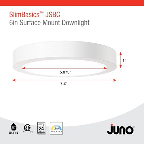 6-Pack LED Ceiling Light 6 Inch Slim Surface Mount Downlight with Selectable White - Wet Rated