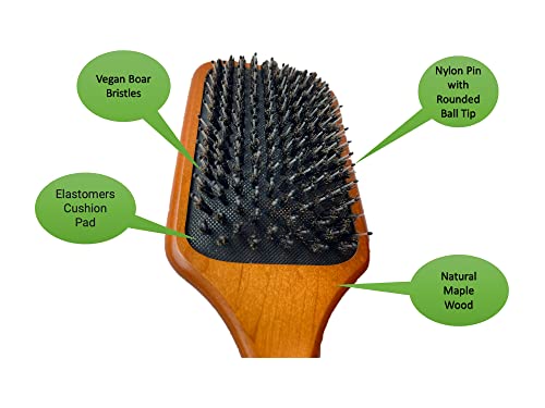 Large Wooden Paddle Hair Brush with Vegan Boar & Nylon Bristles