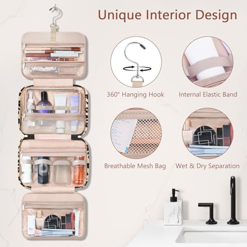 Large Waterproof Toiletry Bag for Women with Jewelry Organizer - Leopard Print Travel Organizer