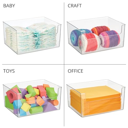 Large Plastic Open Front Storage Bins - 16 x 12 x 8 Inches, Pack of 4, Bathroom & Closet Organization