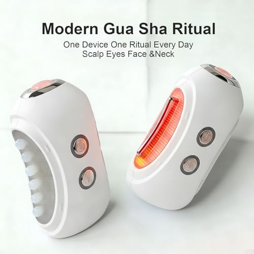 Face Massager Tool with Red Light & Gua Sha for Lifting & De-Puffing - White