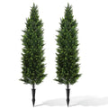 Artificial Cedar Topiary Trees 5ft Set of 2 - Outdoor Greenery with Ground Spikes