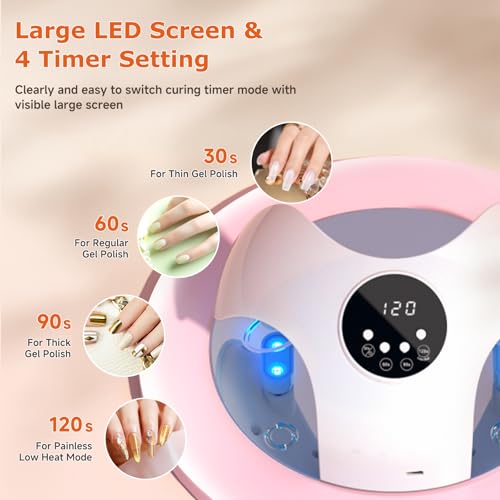 UV LED Nail Lamp 49W with 10 Beads & 4 Timer Settings, White - Fast Gel Curing