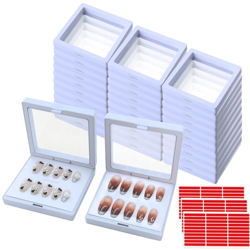 3.5 Inch White 32 Pack Floating Nail Packaging Boxes with 90 Adhesive Tapes