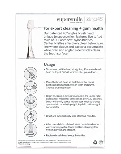 Supersmile Zina45 Replacement Toothbrush Heads Silver - 2 Pack