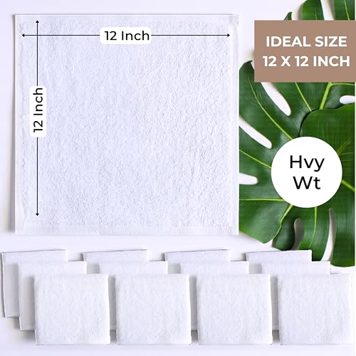 White Extra Thick Cotton Washcloths 12x12 Inches - Set of 12 for Body & Face - Soft, Absorbent Bath Rags