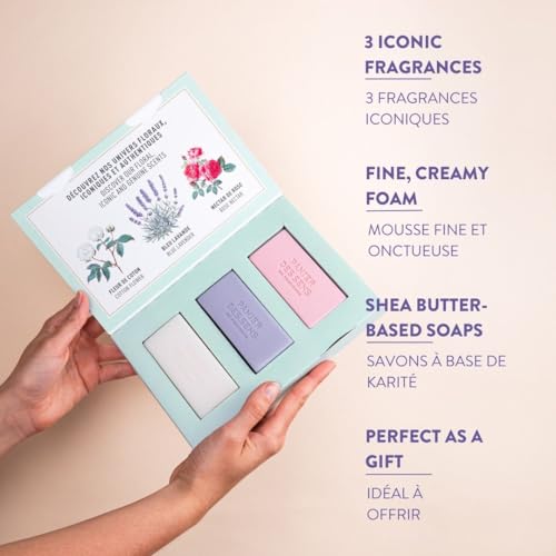 French Shea Butter Soap Gift Set - Lavender, Rose & Cotton Fragrances, 3 Bars - Variation: Cotton, Lavender, Rose