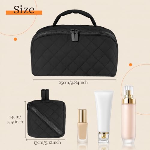 Makeup Bag for Women, Wide Open Lay-Flat Water-Resistant Cosmetic Case, Festivalment Makeup Bag, Spacious 180¡Æ Open Cosmetic Organizer for Toiletries & Brushes Large Capacity with Compartments (Black)
