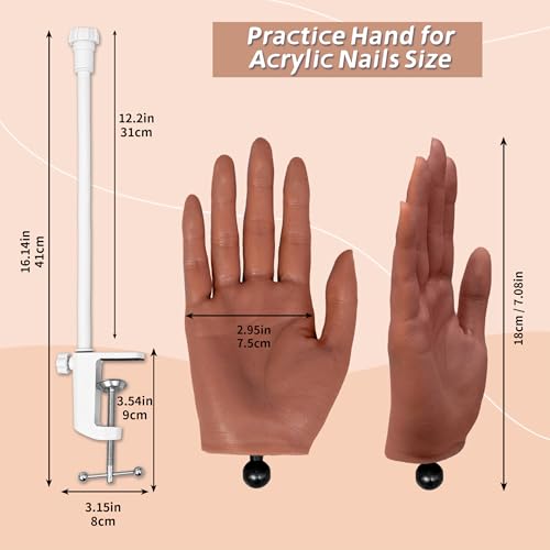 Practice Hand for Acrylic Nails,Silicone Nail Practice Kit for Hands,with Flexible Bendable Fingers,Nail Art Gel Polish Practice, Manicure Supplies for Beginners