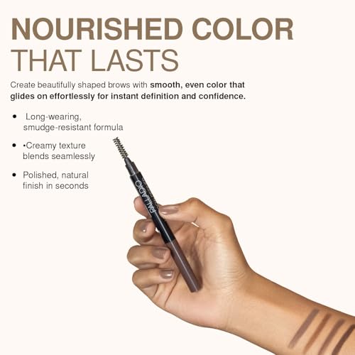 Palladio Brow Definer Retractable Pencil, Triangular Tip Fills Brows for a Natural Look, Tame and Shape Eyebrows with Spoolie Brush, Eyebrow Shaper, Buildable Light to Dark Colors, (Taupe)