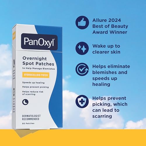 PanOxyl PM Overnight Acne Spot Patches - 80 Count Pack of 2 - Hydrocolloid Healing