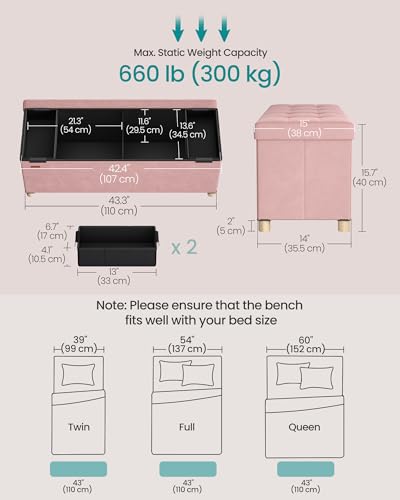 Jelly Pink Storage Ottoman Bench 43.3 Inches 30 Gal. with Legs