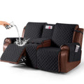 KinCam Waterproof Loveseat Recliner Cover Black 2 Seater with Console