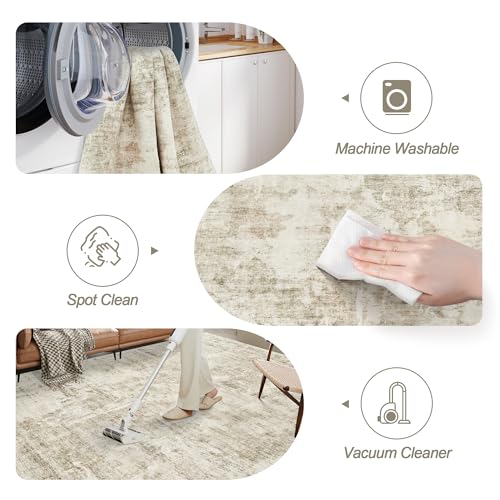 Soalmost 8x10 Beige/Gray Abstract Area Rug - Washable, Non-Slip, Low-Pile Living Room Carpet