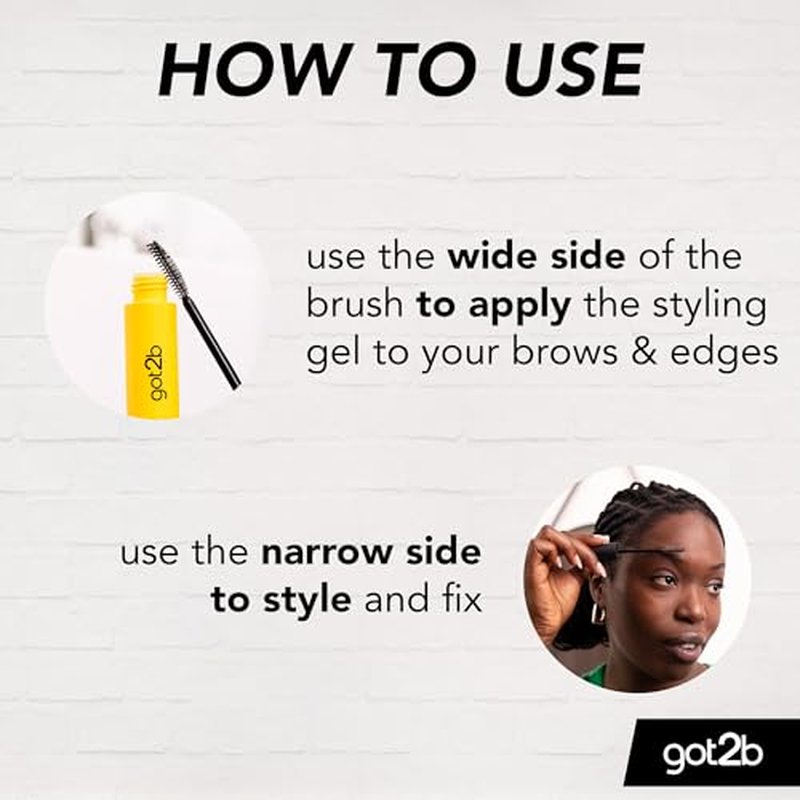 got2b Glued for Brows & Edges 2 in 1 Wand Eyebrow Gel, 72hr Hold, No White Residue or Stickness, Vegan, Silicone Free, Alcohol Free, 16 ml