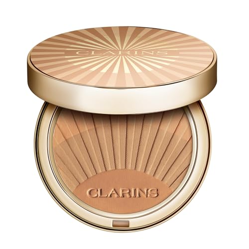 Clarins Bronzing Powder | Buildable, Luminous Matte Finish | 3-in-1 Bronzer, Contour, and Highlighter | Natural, Sun-Kissed Glow | 0.4 Ounces