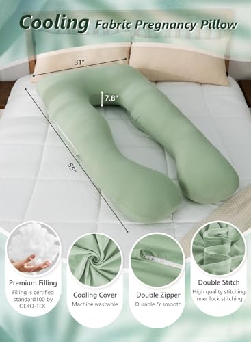Meiz Sage Green 60-Inch U-Shaped Pregnancy Pillow for Comfortable Sleep