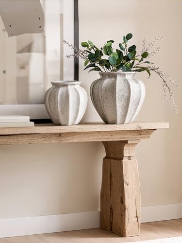 LE TAUCI Weathered White Ceramic Vase 11.3 Inch - Sandstone Finish, Farmhouse Decor