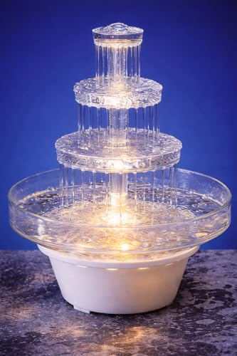 12.5-Inch Lighted Wedding Cake Water Fountain - Clear 3-Tier Decorative Centerpiece