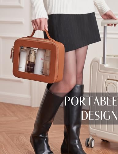 Brown Dual Elegance Clear Makeup Bag Set - Travel Toiletry & Organizer