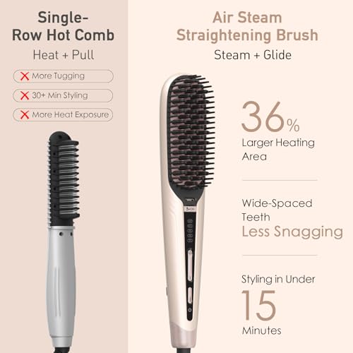 Pink Steam Hair Straightener Brush with Anti-Scald & 2 Steam Levels