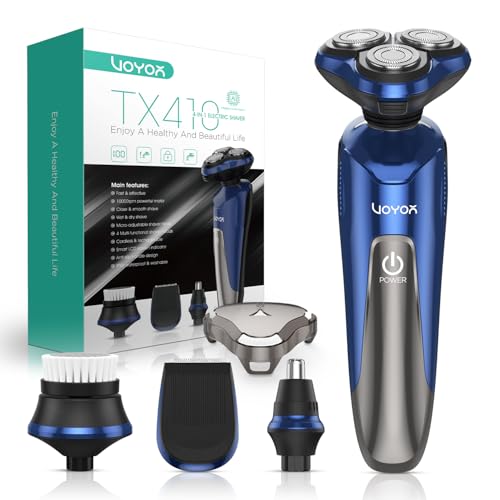 VOYOR Electric Razor for Men Cordless Shavers for Shaving with face sideburn Nose Ear Hair ?Rechargeable Wet Dry Waterproof TX410 New (New Version-Blue)