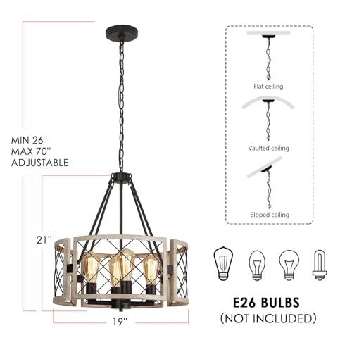 Farmhouse Chandelier 4-Light Pendant Light Fixture with White Oak Finish - Rustic Dining Room Lighting