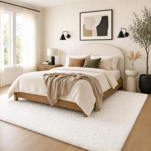 8x10 White Area Rug - Large Shag Bedroom Carpet, Soft Non-slip Indoor Floor Mat - Rectangular