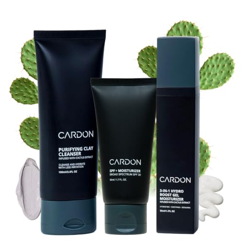 Men's Cactus Skincare Set - Water-Based Moisturizer SPF 30, Face Wash & Night Cream - Pack of 3
