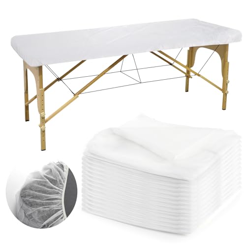 Disposable Fitted Massage Table Sheets 30 Pack - Breathable Non-Woven Covers for Spa & Salon, 35x86 Inches, White