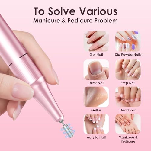 Pink Professional Electric Nail Drill 45000RPM Cordless Nail File for Manicure