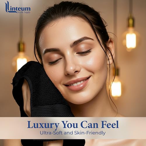 Linteum Textile Supply Premium Bleach Proof 13x13 Black Washcloth ? 100% Cotton Zero Twist Towels | Absorbent, Quick Dry, Durable for Bathroom, Spa, Gym | Pack of 12