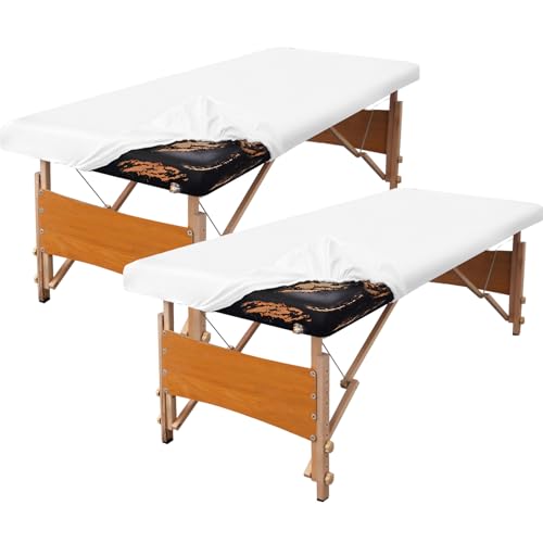 Leather Massage Table Cover Protector Wipeable Massage Table Cover Fitted Replacement Sheet Covers for Massage Bed/Spa Bed/Lash Beds, Fits 28-32" Wide (Pure White, 2Pcs)