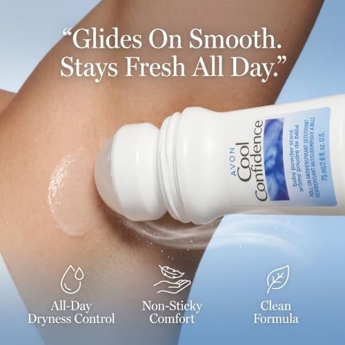 AVON Cool Confidence Baby Powder Roll-On Deodorant 1.7 Fl Oz Pack of 5