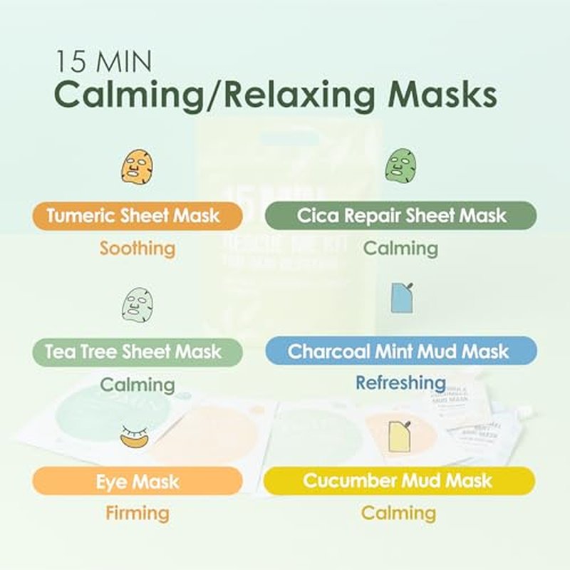 15 Min Rescue Me Kit by Naisture ? Korean Spa and Revitalizing Skincare Kit for Women with Sheet, Eye, Mud Masks and Total Care Lip Balm Variety Pack